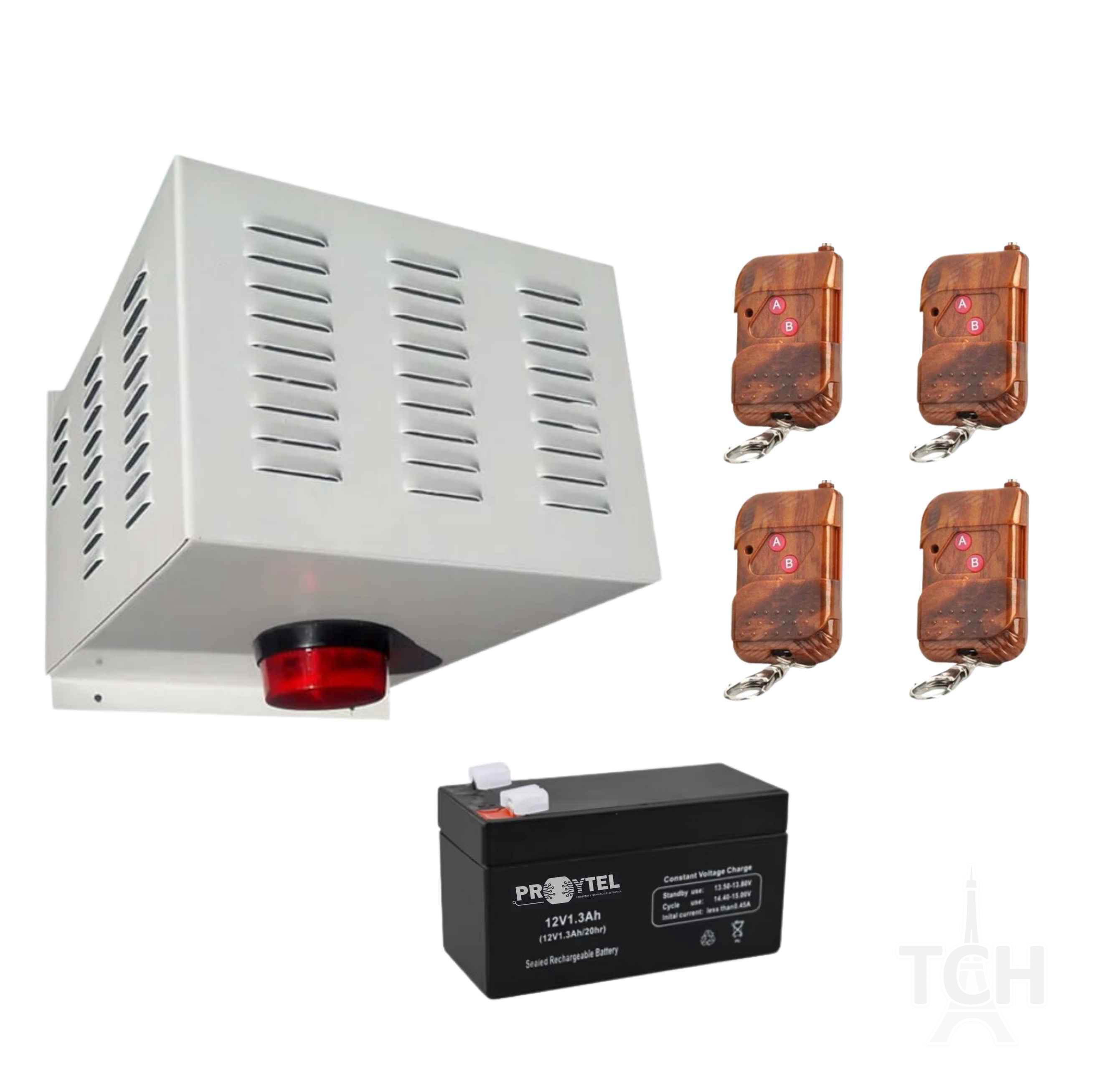 KIT 7 - ALARMA 50 W + 2 CONTROLES LARGO ALCANCE +
BATERIA RESPALDO