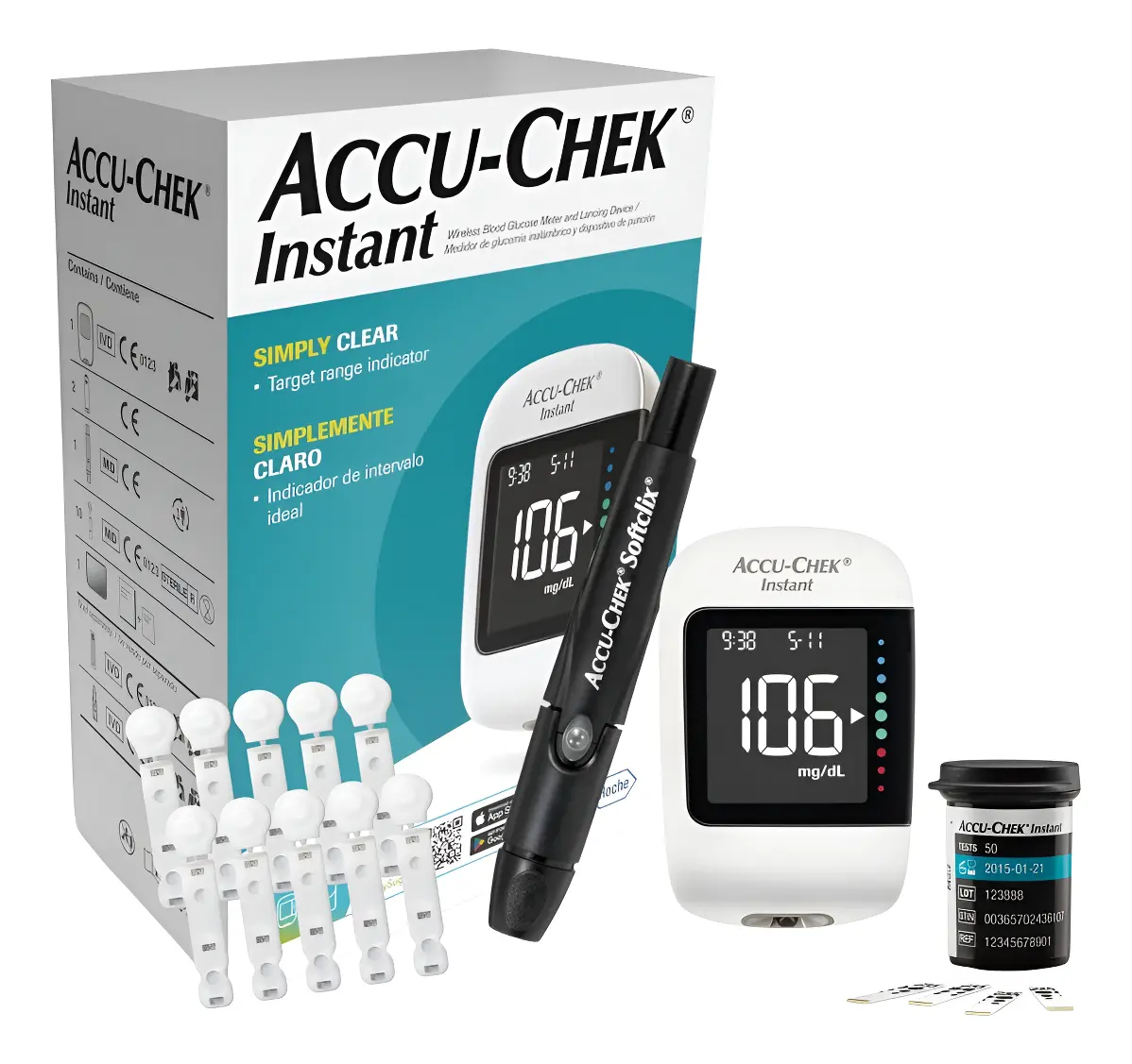 Glucometro Accu-chek® Instant + 50 Tiras + 10 Lancetas