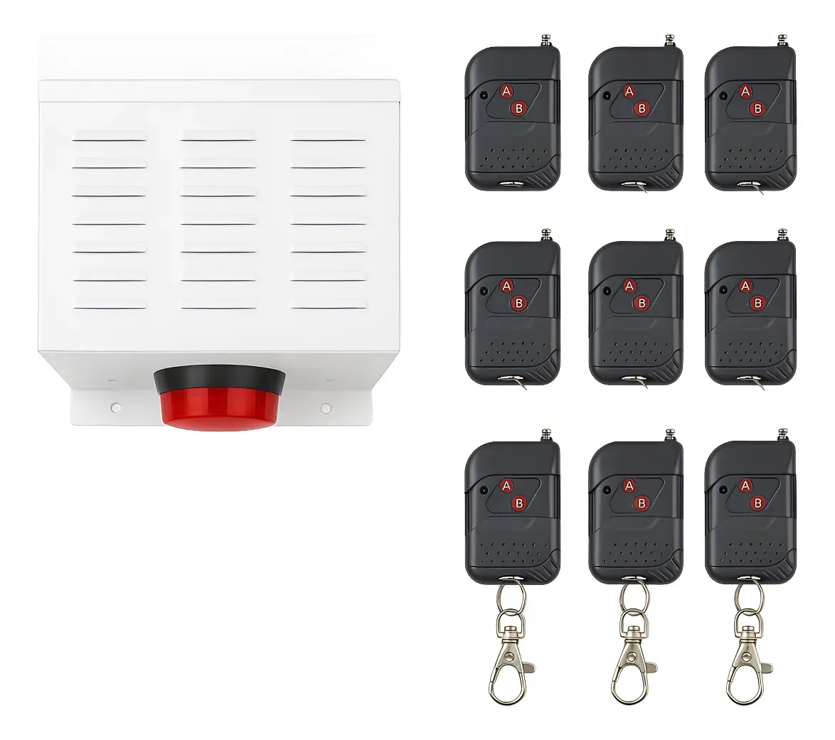 Botón De Pánico 20w 115db + 9 Controles + 9 Placas Protegido Blanco
